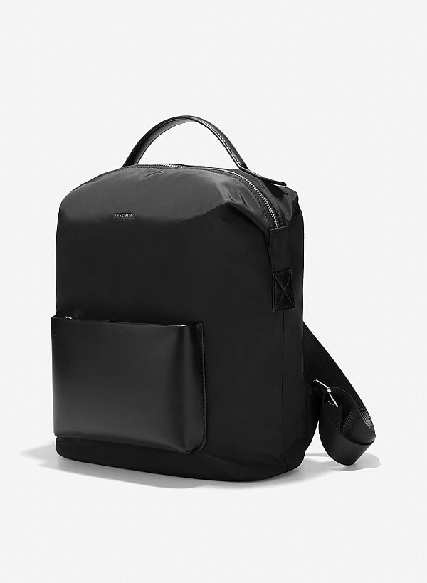 Balo vải dù phối da - BAc 0207 - Màu đen