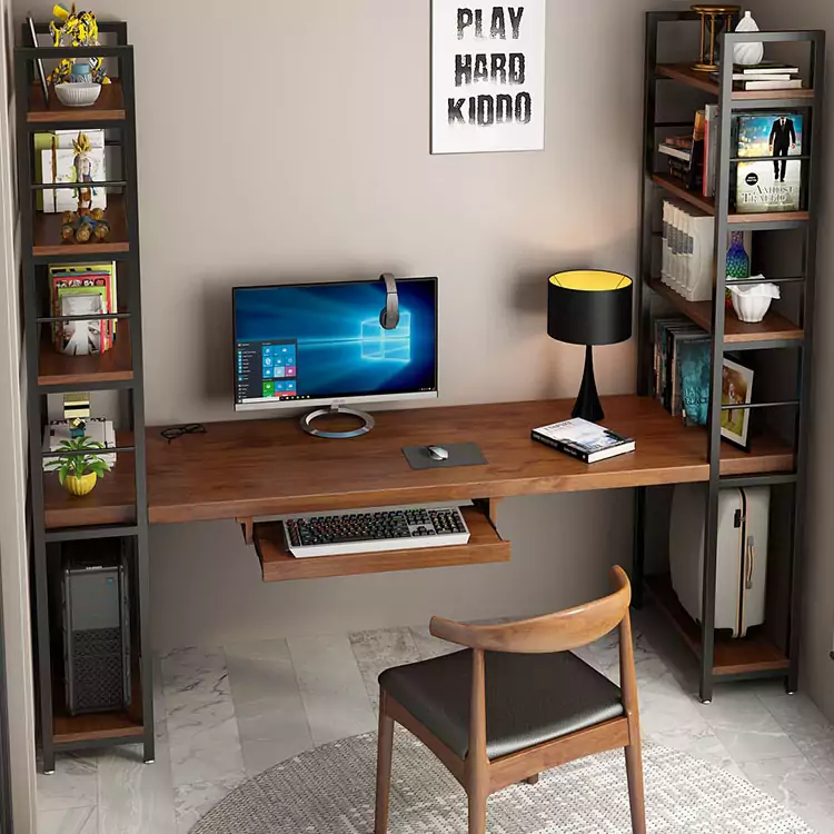 Bàn làm việc khung thép kết hợp hai giá sách